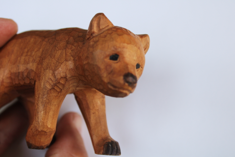 photo of hand carved wood brown bear figurine, handcrafted folk art, rustic woodland decor  #3