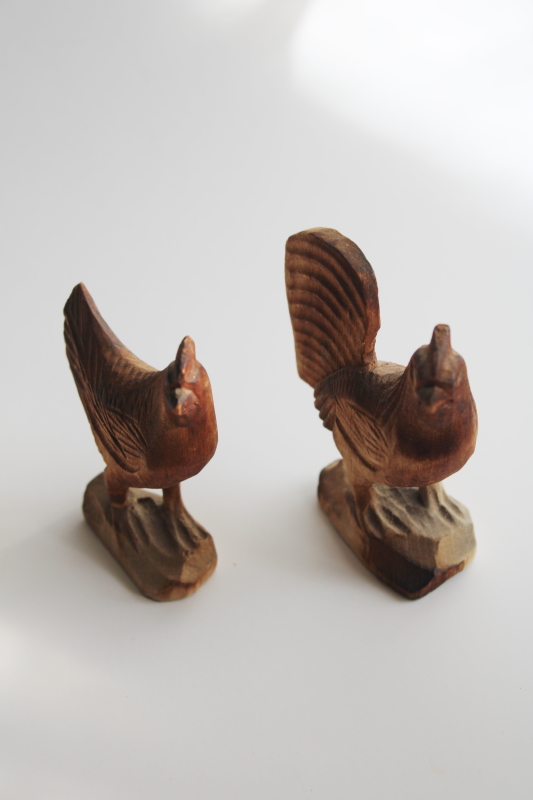 photo of hand carved wood chickens, rustic natural finish hen rooster figurines modern farmhouse style #1