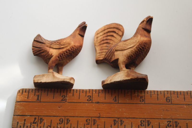 photo of hand carved wood chickens, rustic natural finish hen rooster figurines modern farmhouse style #4