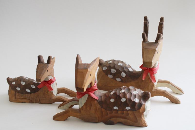 photo of hand carved wood deer, buck, doe, fawn family - rustic decor for cabin or woodland Christmas #1