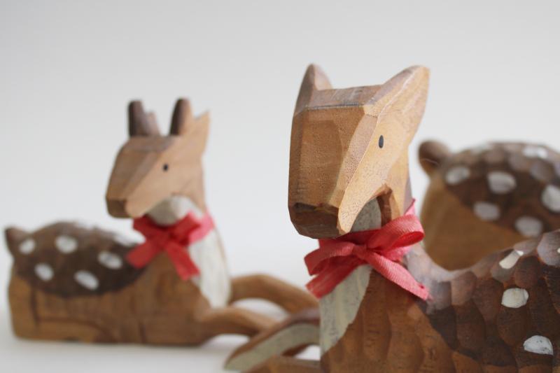 photo of hand carved wood deer, buck, doe, fawn family - rustic decor for cabin or woodland Christmas #2