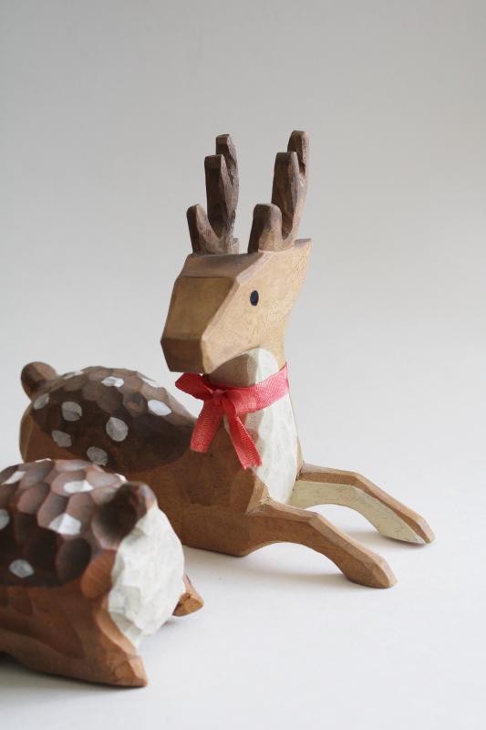 photo of hand carved wood deer, buck, doe, fawn family - rustic decor for cabin or woodland Christmas #3