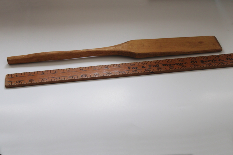 photo of hand carved wood stirrer, long handled wooden paddle spoon, vintage kitchen utensil #1