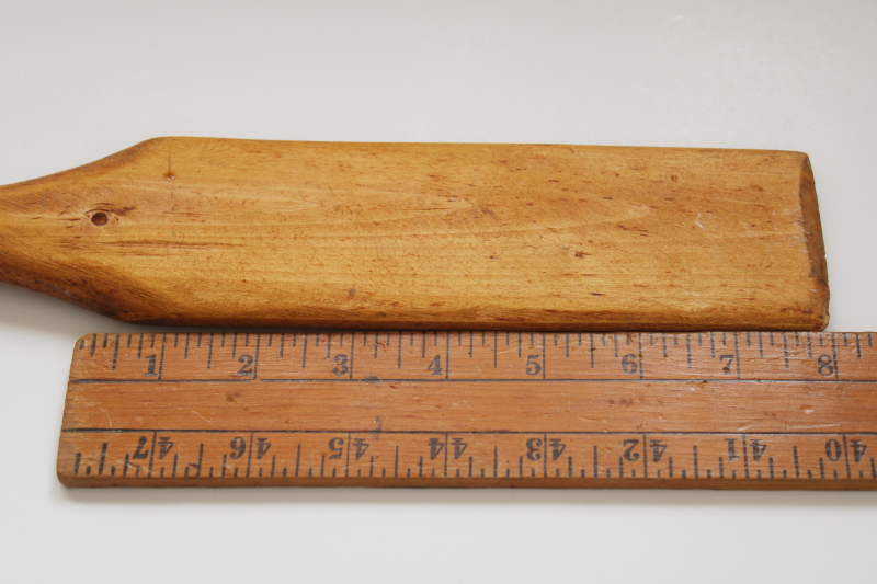 photo of hand carved wood stirrer, long handled wooden paddle spoon, vintage kitchen utensil #3