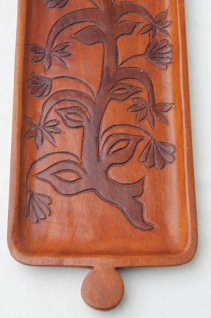 photo of hand carved wood tray made in Haiti, tree of life retro flowering tree #3