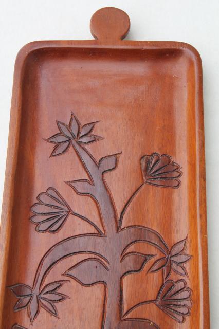 photo of hand carved wood tray made in Haiti, tree of life retro flowering tree #4