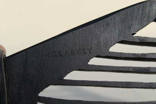 photo of hand carved wooden Irish harps, vintage souvenirs of Ireland, dark peat color wood carvings #3