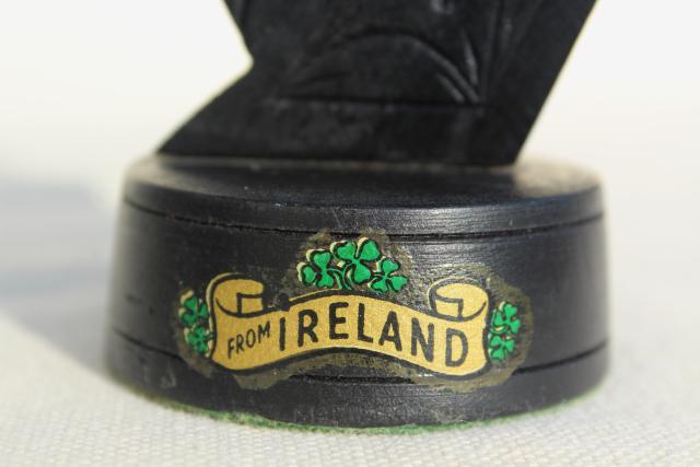 photo of hand carved wooden Irish harps, vintage souvenirs of Ireland, dark peat color wood carvings #10
