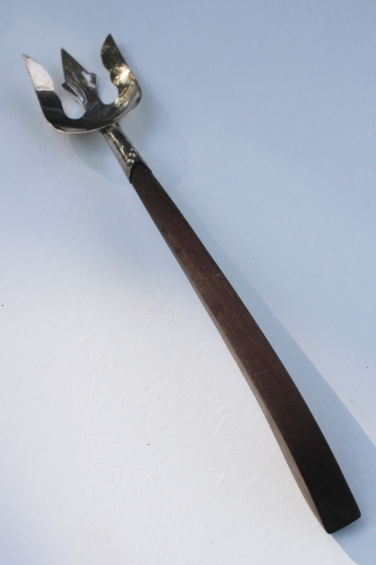 photo of hand crafted Mexican sterling silver fork w/ wood handle, salad server serving utensil #1