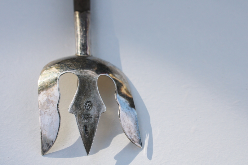 photo of hand crafted Mexican sterling silver fork w/ wood handle, salad server serving utensil #2