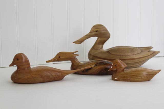 photo of hand crafted carved wooden birds mini decoys, rustic natural wood artist signed carvings #1