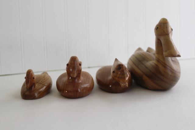 photo of hand crafted carved wooden birds mini decoys, rustic natural wood artist signed carvings #2