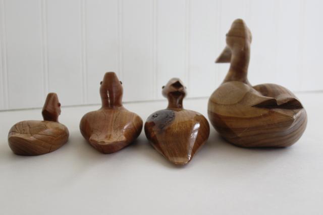 photo of hand crafted carved wooden birds mini decoys, rustic natural wood artist signed carvings #3