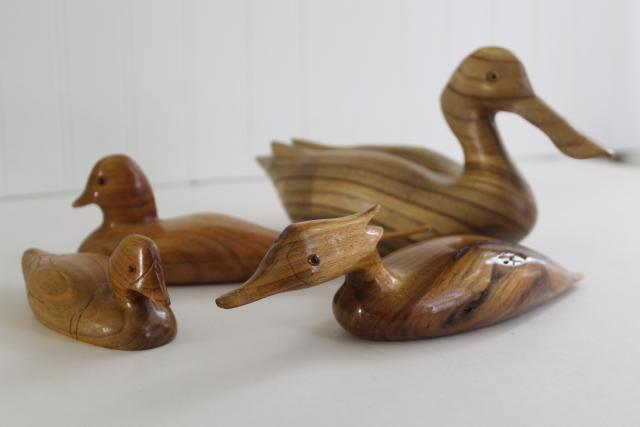 photo of hand crafted carved wooden birds mini decoys, rustic natural wood artist signed carvings #6