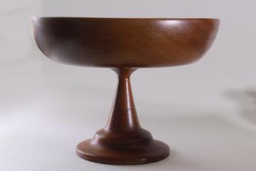 catalog photo of hand crafted cherry wood pedestal bowl, rustic natural sustainable wood