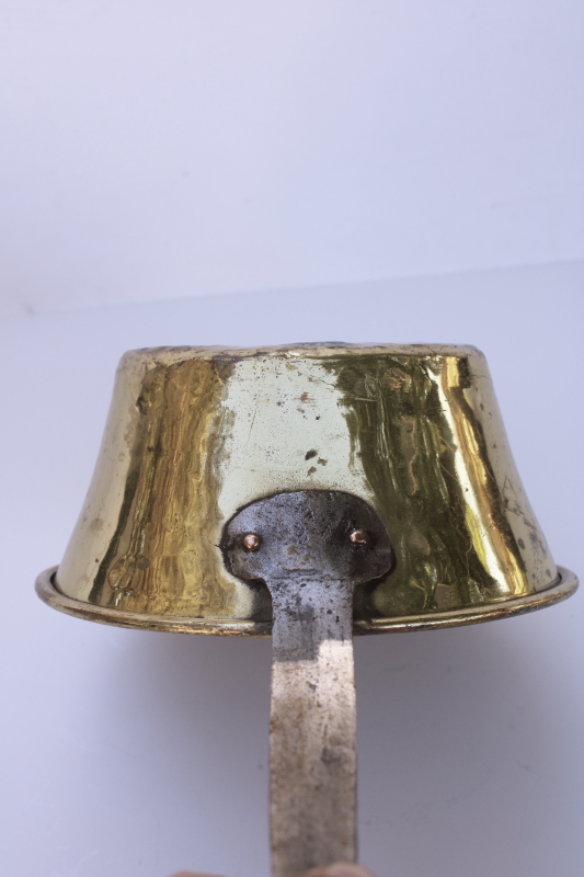 photo of hand crafted vintage solid brass pot, hammered metal sauce pan with forged iron handle  #4