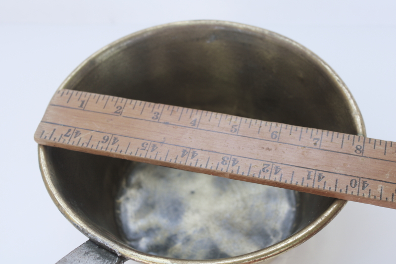 photo of hand crafted vintage solid brass pot, hammered metal sauce pan with forged iron handle  #6