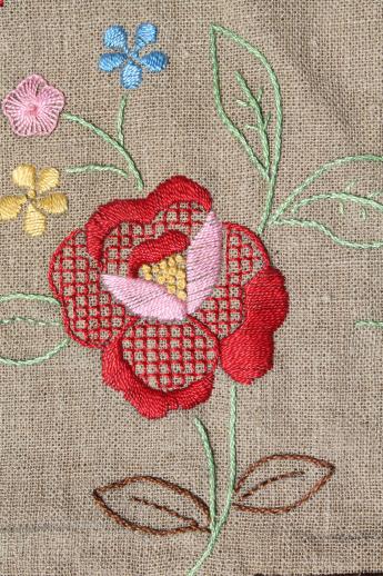 photo of hand embroidered pocket wall hanging w/ antique folk art embroidery on flax linen #4