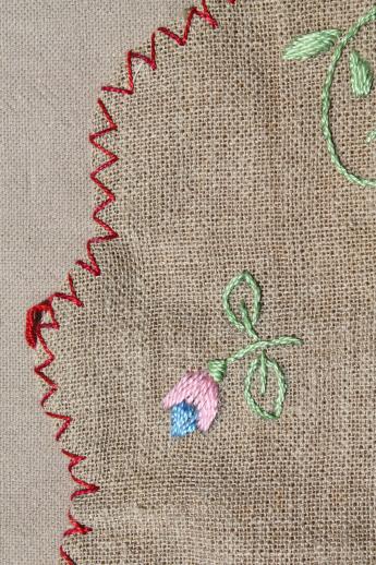 photo of hand embroidered pocket wall hanging w/ antique folk art embroidery on flax linen #5