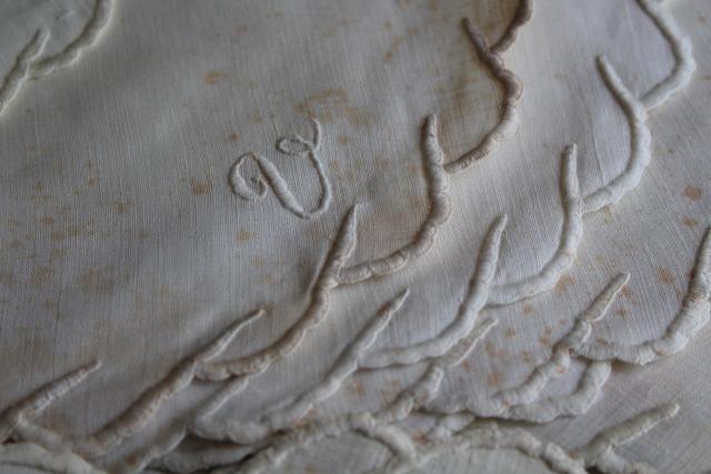 photo of hand embroidered pure linen goblet rounds & doilies, V monogram 1920s vintage trousseau linens #8