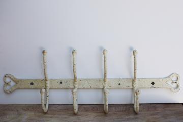 catalog photo of hand forged iron wall mount coat rack w/ hooks, vintage farmhouse primitive hearts