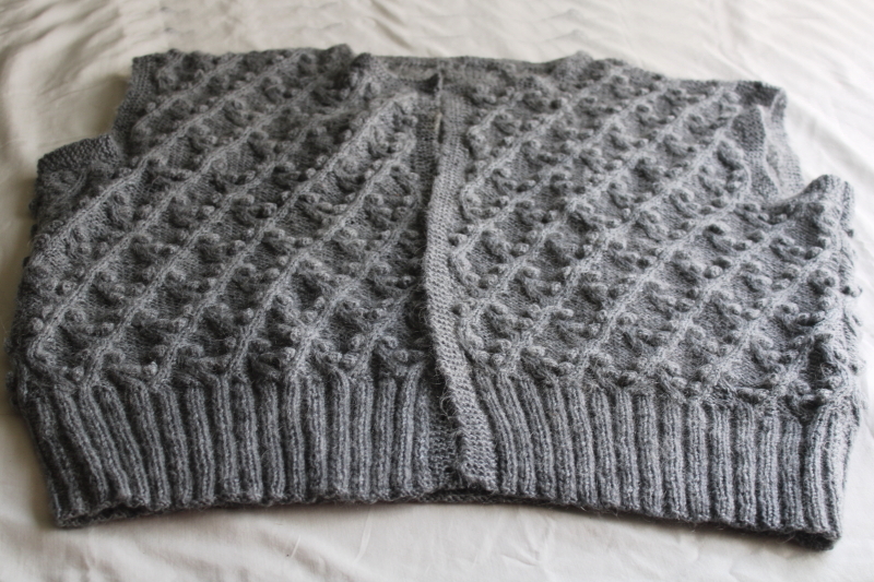 photo of hand knit bobbles grey wool cardigan shell, granny core cottage cozy sweater  #1