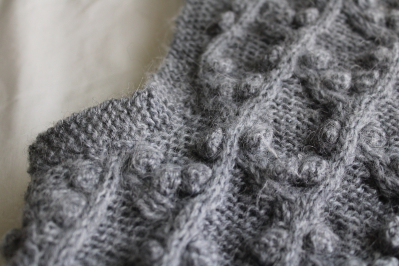 photo of hand knit bobbles grey wool cardigan shell, granny core cottage cozy sweater  #3