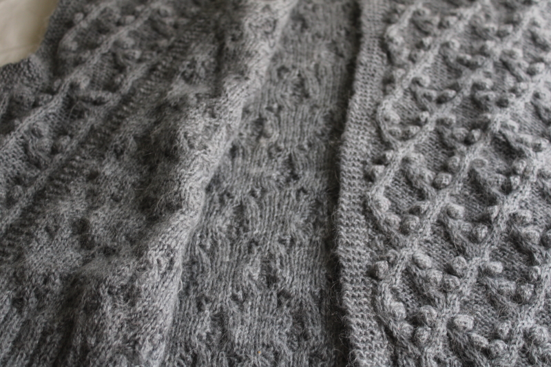 photo of hand knit bobbles grey wool cardigan shell, granny core cottage cozy sweater  #4