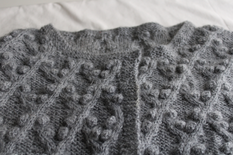 photo of hand knit bobbles grey wool cardigan shell, granny core cottage cozy sweater  #6