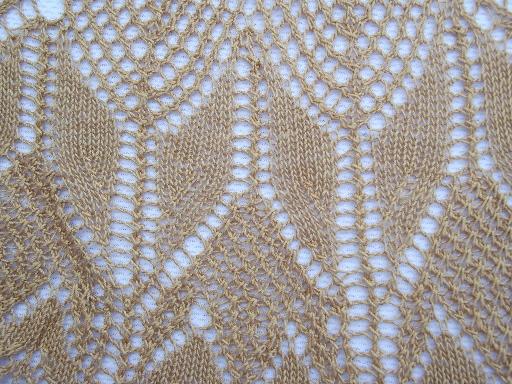 photo of hand knit cafe au lait lace table runner, vintage knitted cotton thread lace #3