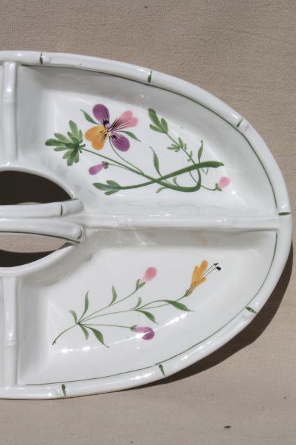 photo of hand painted Italian pottery tray w/ center handle, johnny jump up viola pansies floral #5