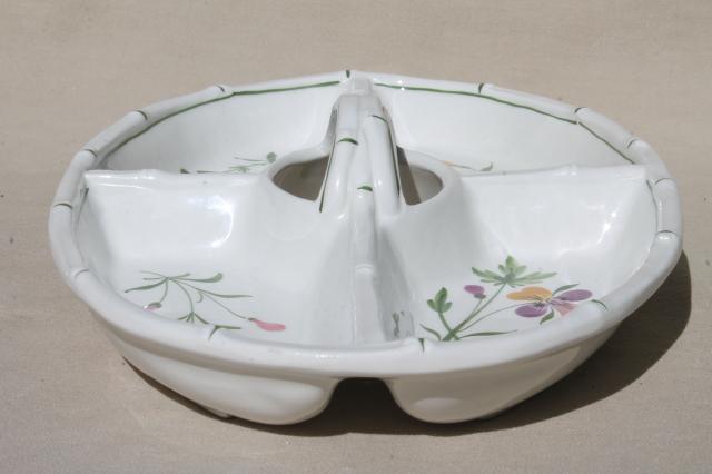 photo of hand painted Italian pottery tray w/ center handle, johnny jump up viola pansies floral #6