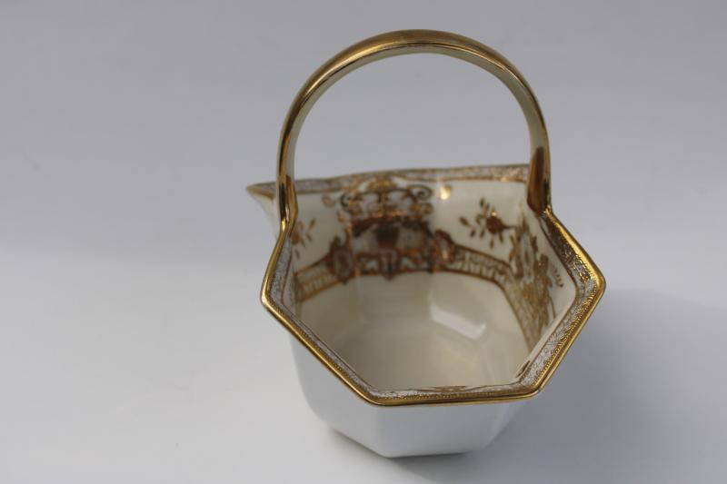 photo of hand painted Japan encrusted gold white china basket, vintage Noritake red M mark #4