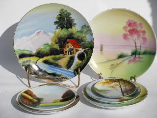 photo of hand painted Japan, lot of vintage china plates, landscape scenes #1