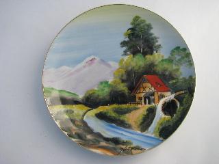 photo of hand painted Japan, lot of vintage china plates, landscape scenes #7