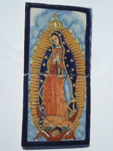 photo of hand painted Mexican Talavera pottery tiles Mary Our Lady of Guadalupe #1