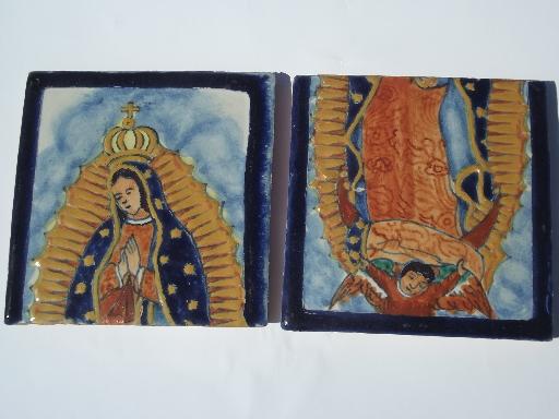 photo of hand painted Mexican Talavera pottery tiles Mary Our Lady of Guadalupe #2