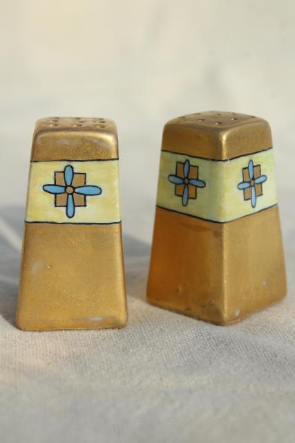 photo of hand painted Nippon antique Noritake china, tiny individual S&P shakers encrusted gold #3