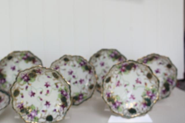 photo of hand painted Nippon china dessert set, bowls w/ purple violets Japan porcelain #2