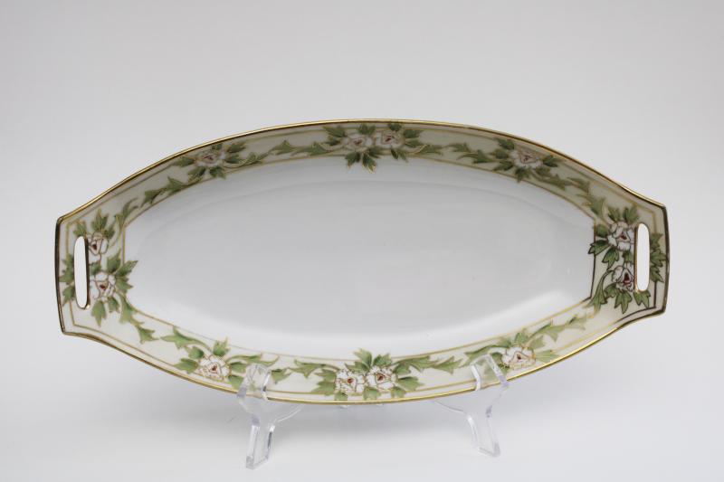 photo of hand painted Nippon china, early 1900s art nouveau floral porcelain dish #1