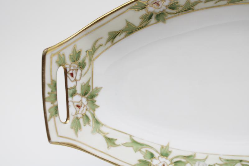 photo of hand painted Nippon china, early 1900s art nouveau floral porcelain dish #2