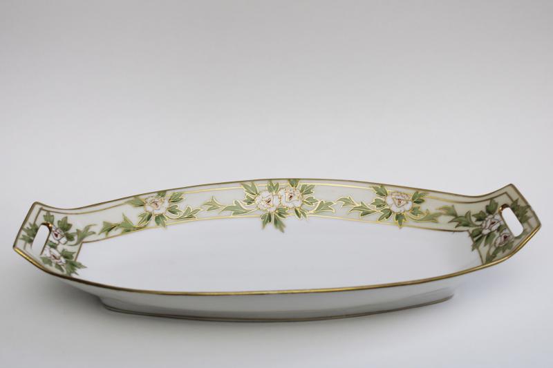 photo of hand painted Nippon china, early 1900s art nouveau floral porcelain dish #3