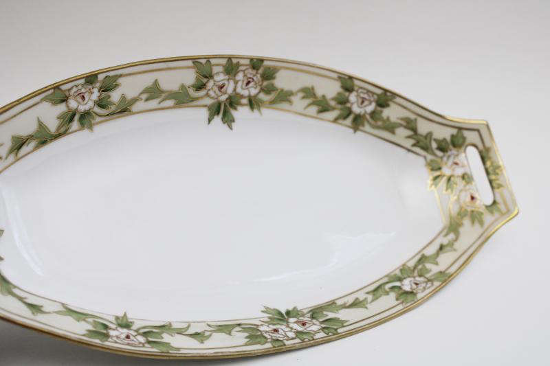 photo of hand painted Nippon china, early 1900s art nouveau floral porcelain dish #5