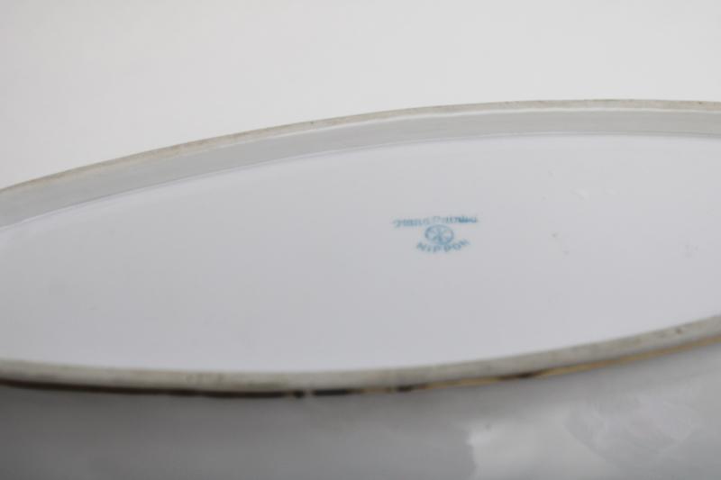 photo of hand painted Nippon china, early 1900s art nouveau floral porcelain dish #6