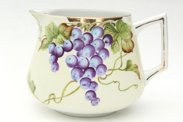 photo of hand painted Nippon china grapes pattern wine pitcher & cups, early 20th century vintage #5