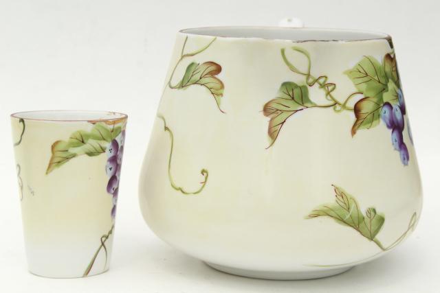 photo of hand painted Nippon china grapes pattern wine pitcher & cups, early 20th century vintage #6