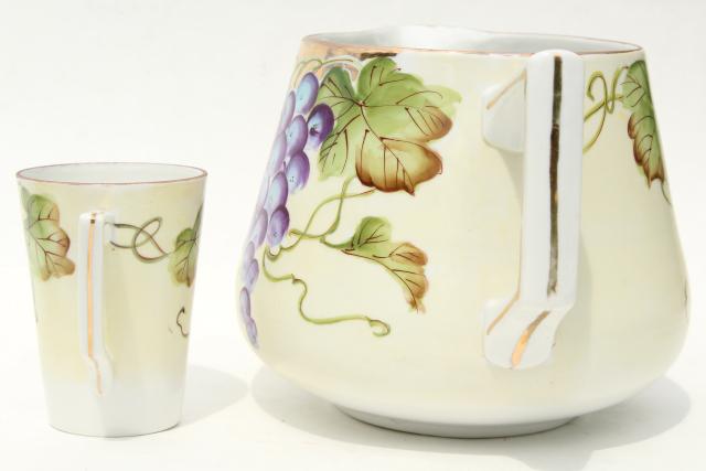 photo of hand painted Nippon china grapes pattern wine pitcher & cups, early 20th century vintage #8