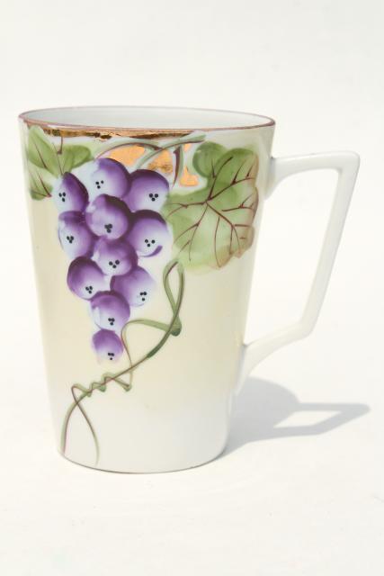 photo of hand painted Nippon china grapes pattern wine pitcher & cups, early 20th century vintage #9