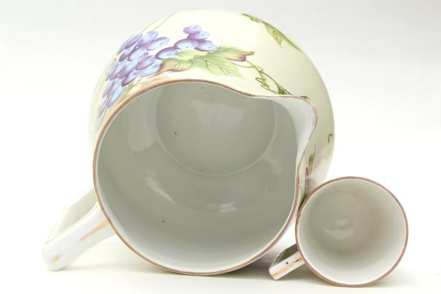 photo of hand painted Nippon china grapes pattern wine pitcher & cups, early 20th century vintage #11