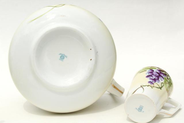 photo of hand painted Nippon china grapes pattern wine pitcher & cups, early 20th century vintage #12